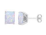 3.80 Carat (ctw) Lab-Created Opal Emerald-Cut Solitaire Earrings in Sterling Silver